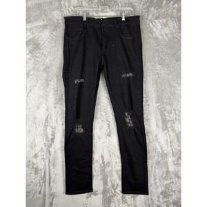 REASON 34 Mens Black Distressed Ripped Jeans Premium Denim Sz 35X32